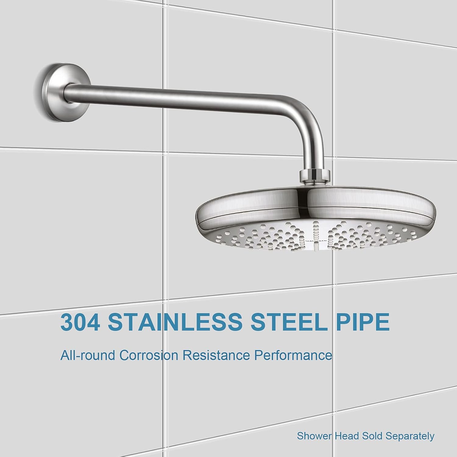 OFFO Shower Arm with Flange, 16 in Brushed Nickel Wall Mount Replacement Angle Shower Head Arm Wall-Mounted For Fixed Shower Head & Handheld Showerhead